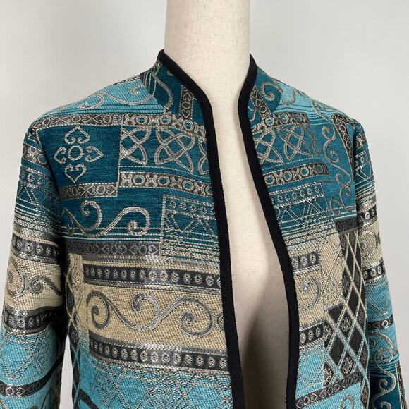 Vintage Serengeti Patchwork Tapestry Jacket Sz S Blue Metallic Shimmery Pockets - Picture 14 of 16